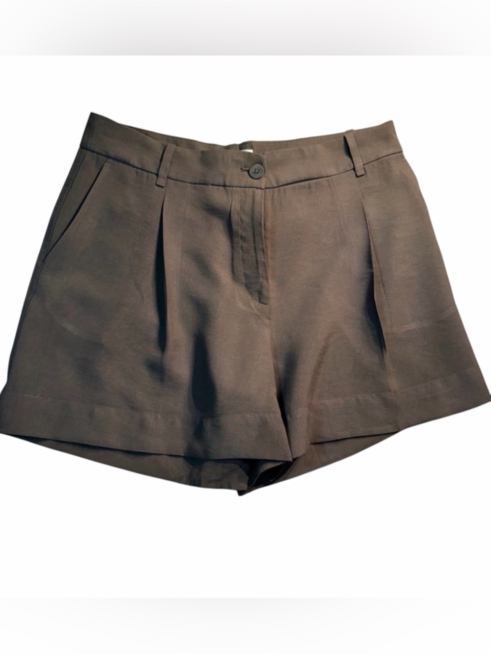 H&M Dark Brown High Waist Pleated Shorts